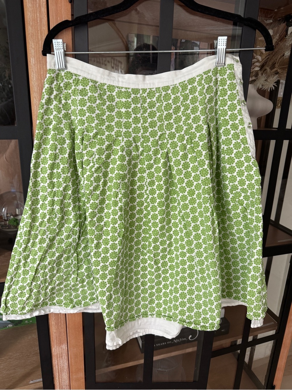 Vintage y2k Boden midi skirt low rise block print lime green buttons twee